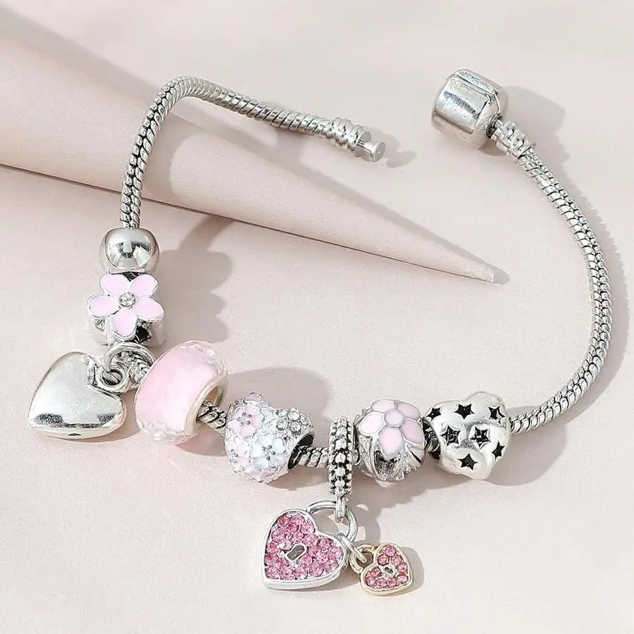 Obega Love Heart Flower Charm Bracelet